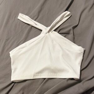 White Ribbed Cross-Strap Crop Top